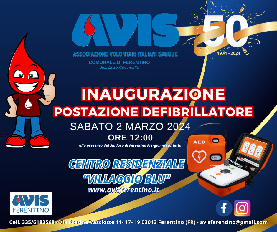 Ferentino: inaugurazione postazione di un defibrillatore Avis